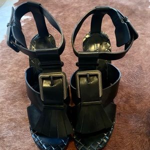 Bottega Veneta Black Fringe Block Heel